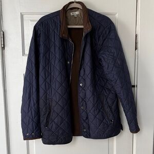 Peter Millar Men's Navy Quilted Jacket with Brown Accents
